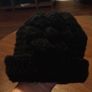 Black Knitted Hat with Knitted Flower